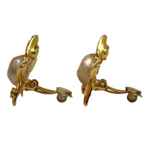 CHANEL CC Star Earrings 96P Clip-On Imitation Pearl GHW France Vintage - Picture 3 of 9